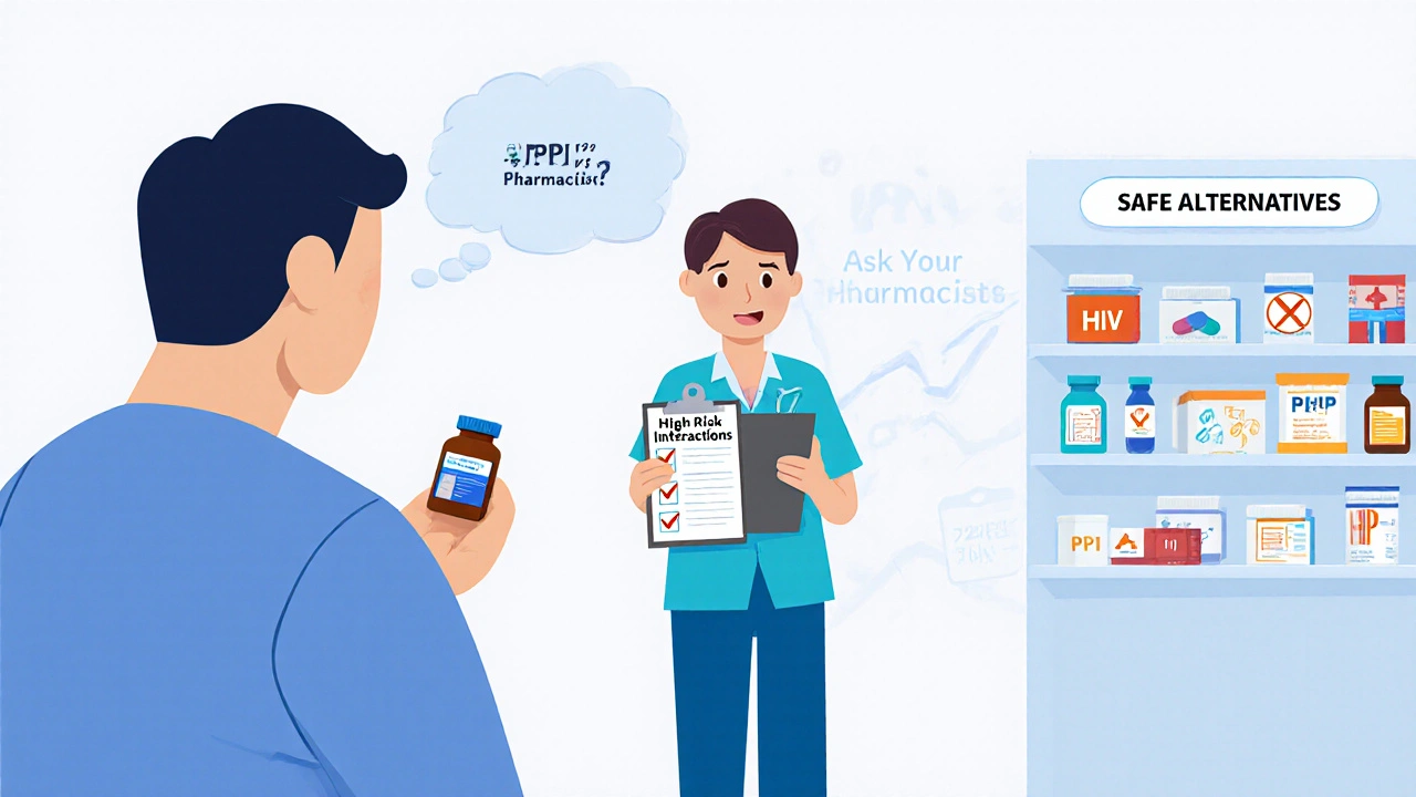 Pharmacist checking drug interactions between high-risk medications and acid reducers