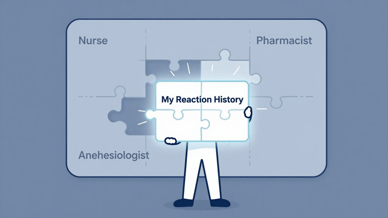 Person completing a fragmented medical chart with their reaction history