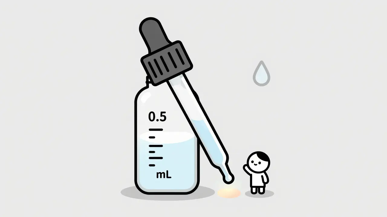 A dropper with a measurement window and color indicator showing the right dose.