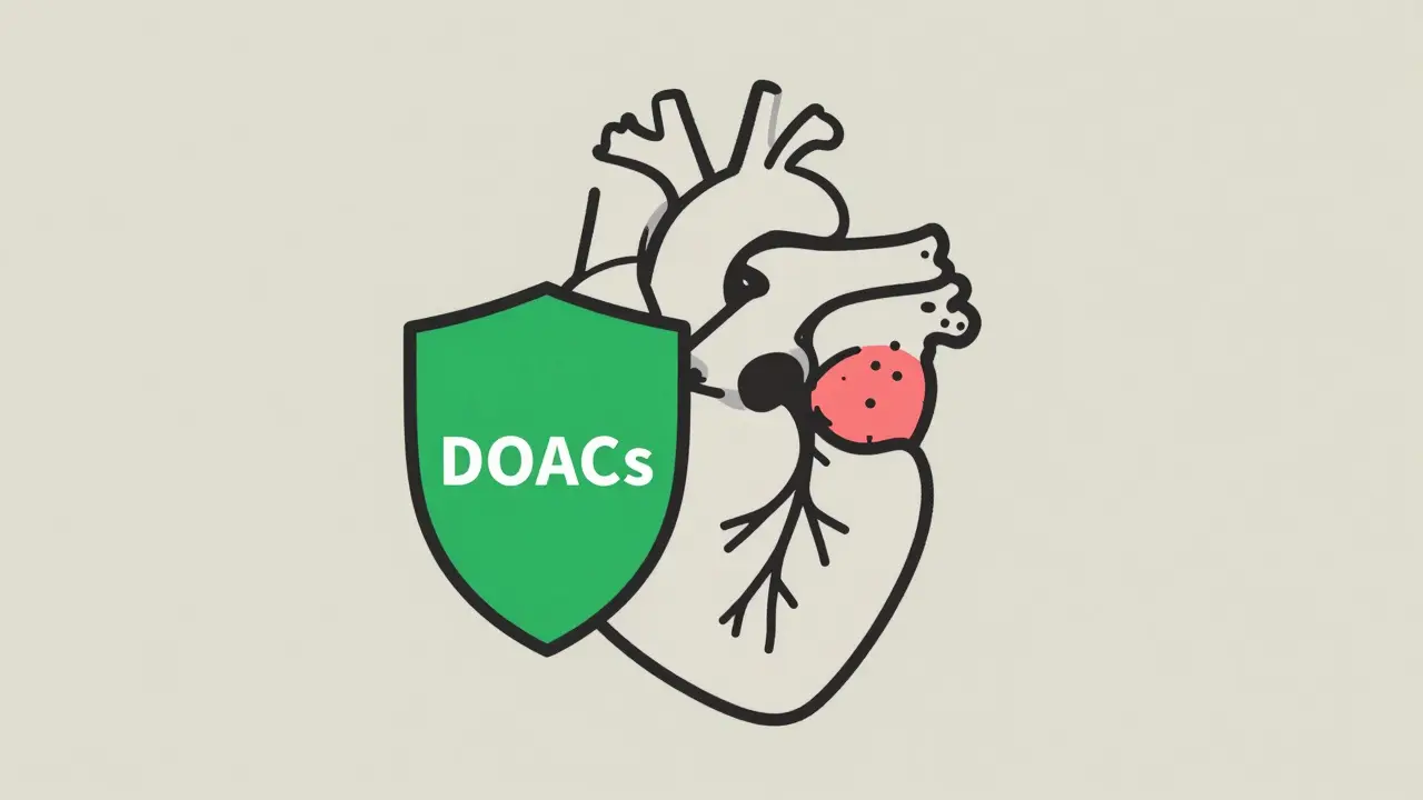 A heart with one side protected by a shield and the other showing a blood clot, illustrating clotting risk.