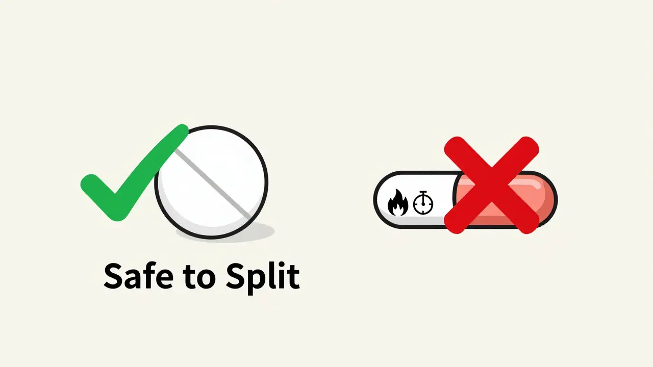 A safe pill versus an unsafe pill, with checkmark and warning symbols.