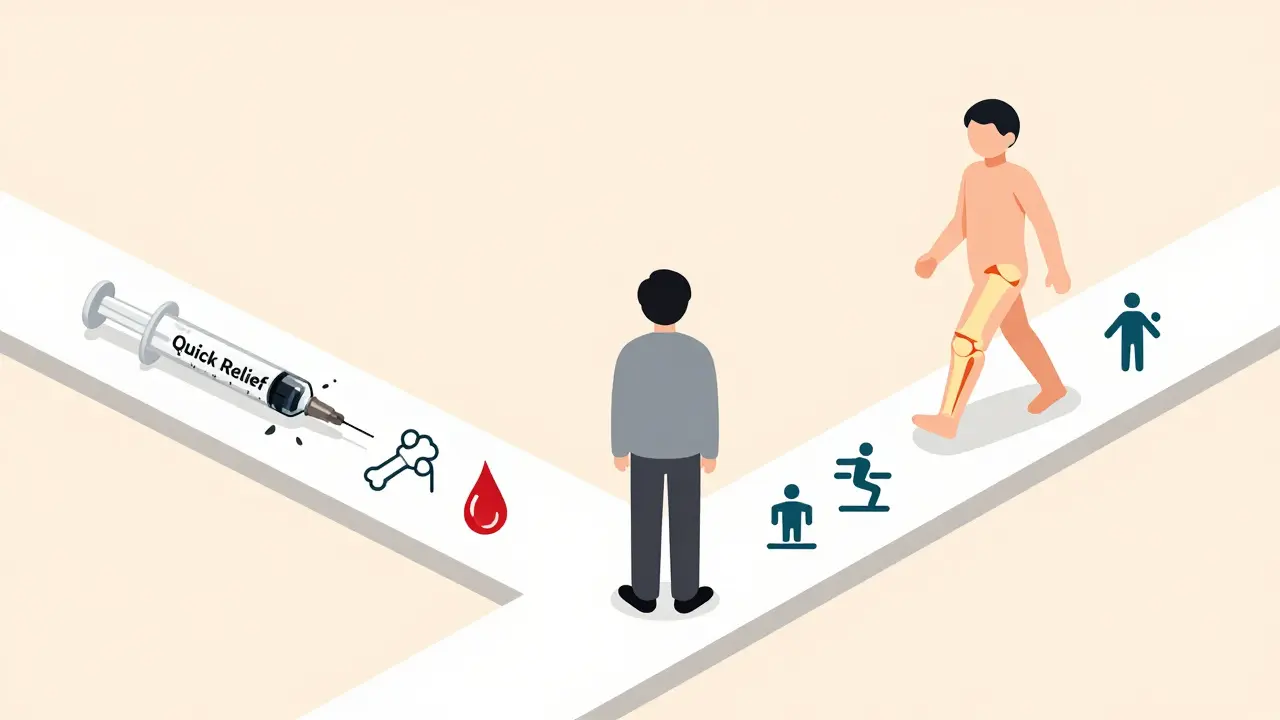 A person choosing between steroid injection and lifestyle treatments for joint pain.