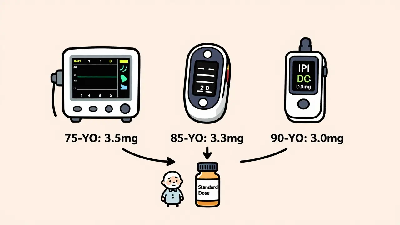 Three medical monitors with reduced medication doses for elderly patients.