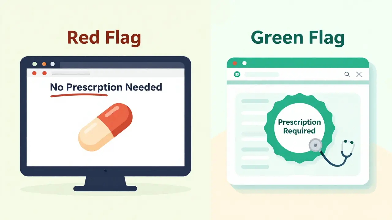 Comparison between a sketchy no-prescription site and a verified pharmacy