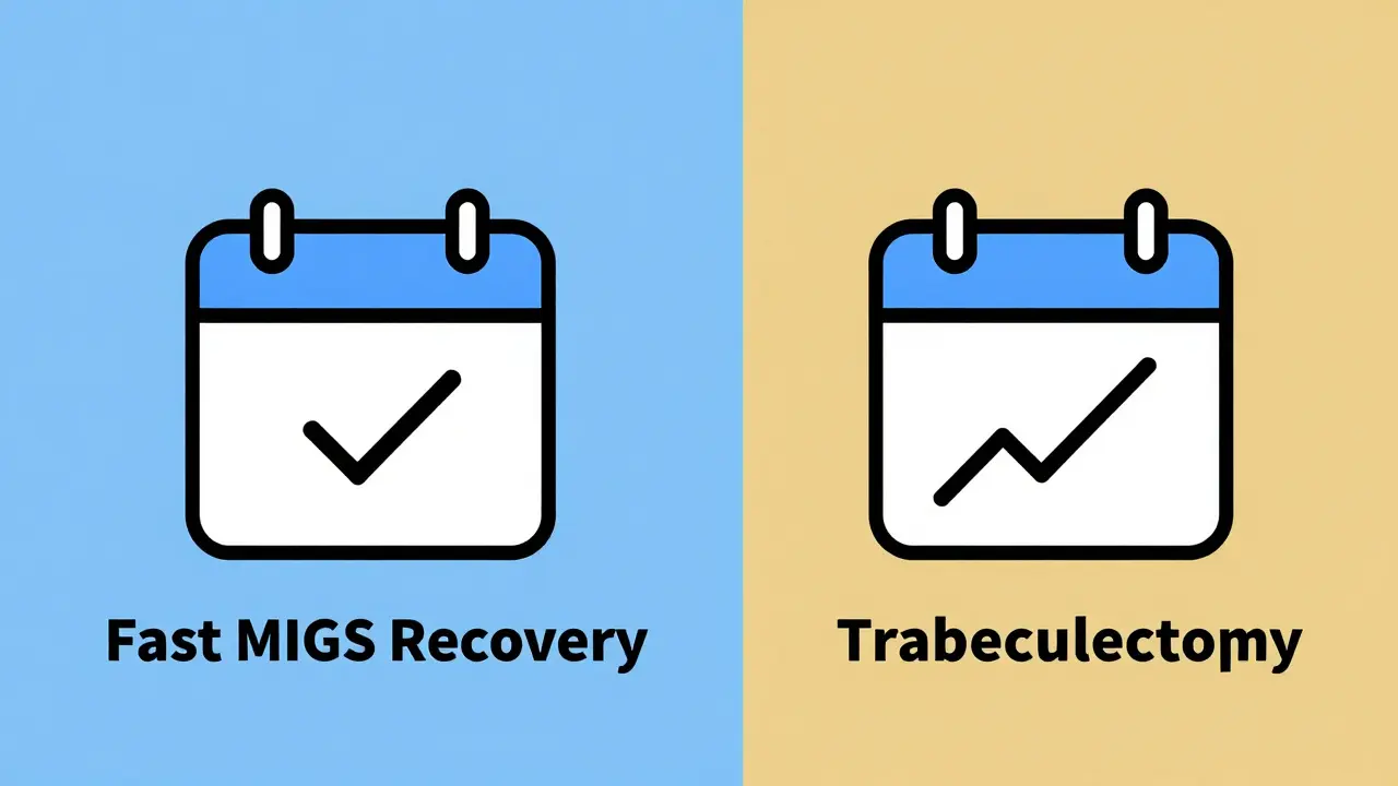 Comparison illustration of fast versus slow recovery timelines for eye surgery.