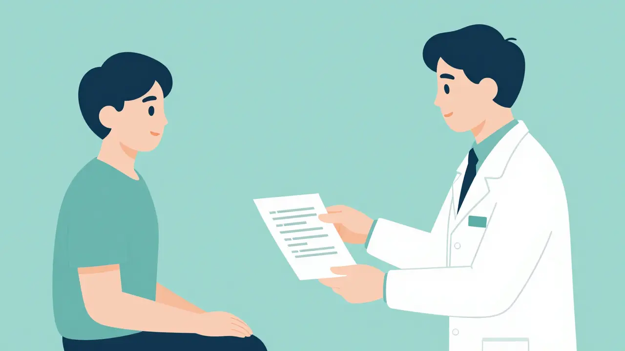 Patient providing a concise symptom summary to a doctor