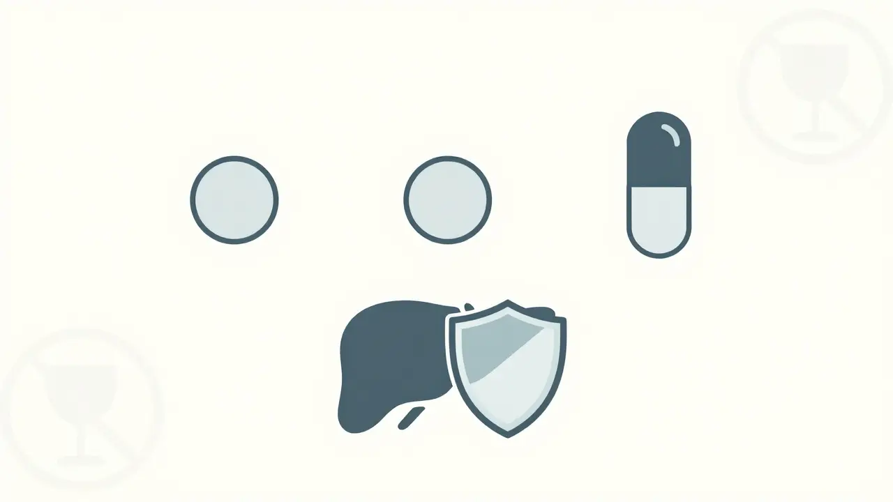 Illustration of different pill dosages and liver safety tips