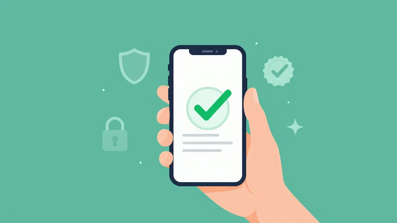 Safe online pharmacy verification with checkmark
