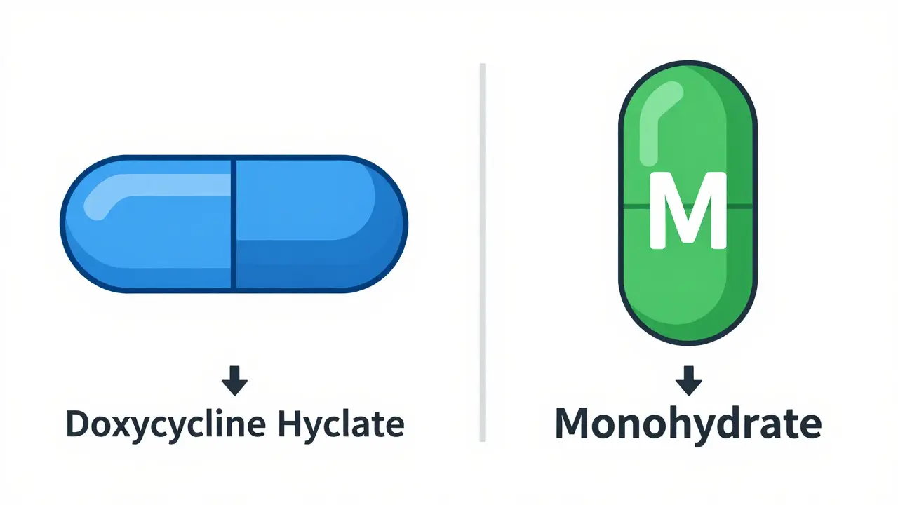 Comparison of two medicine capsules representing different doxycycline forms