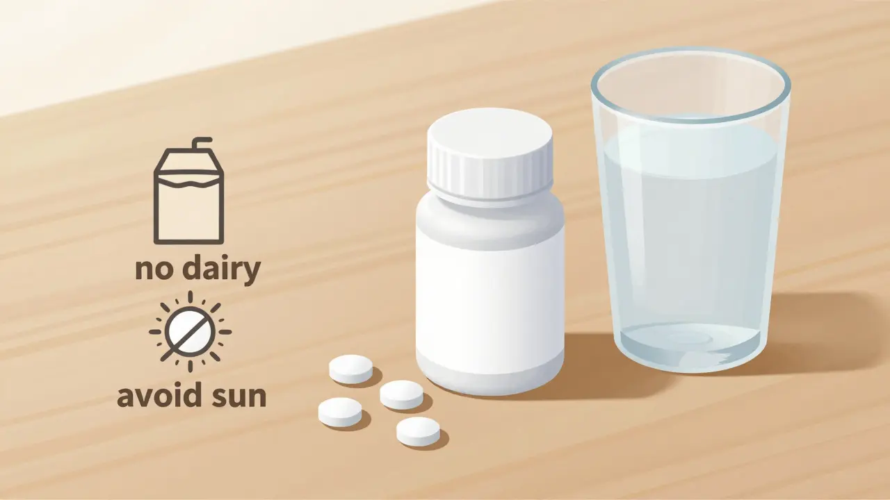 Pill bottle and water with symbols for safe medication storage