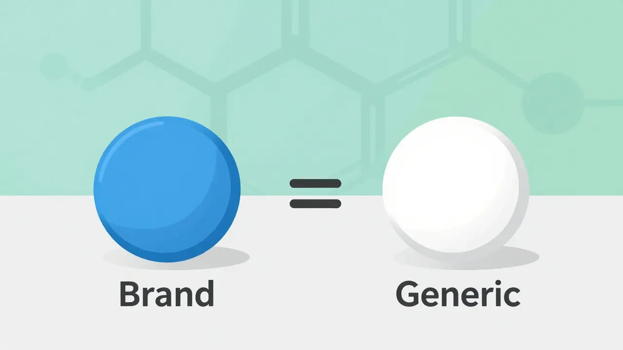 Two different pills connected by an equals sign indicating equivalence
