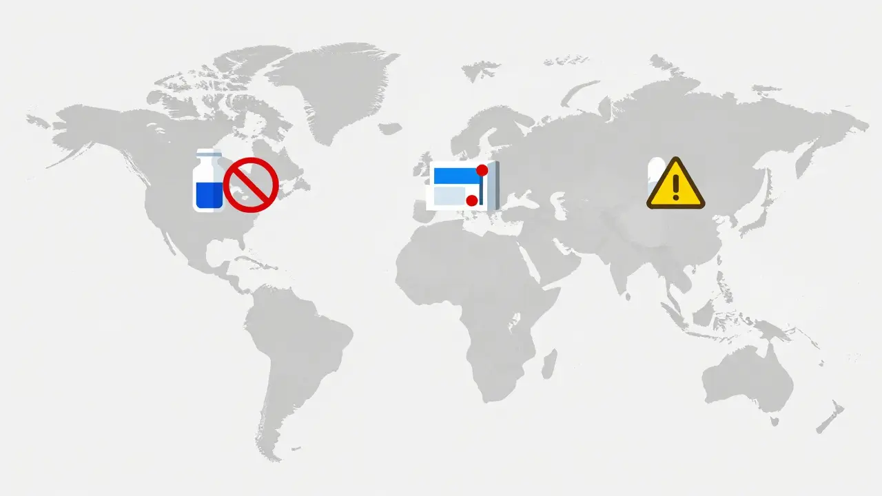 World map showing banned medication zones