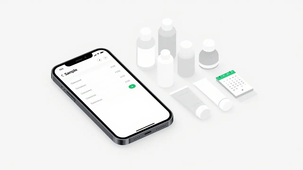 Clean illustration of organizing samples with a digital tracker on a desk.