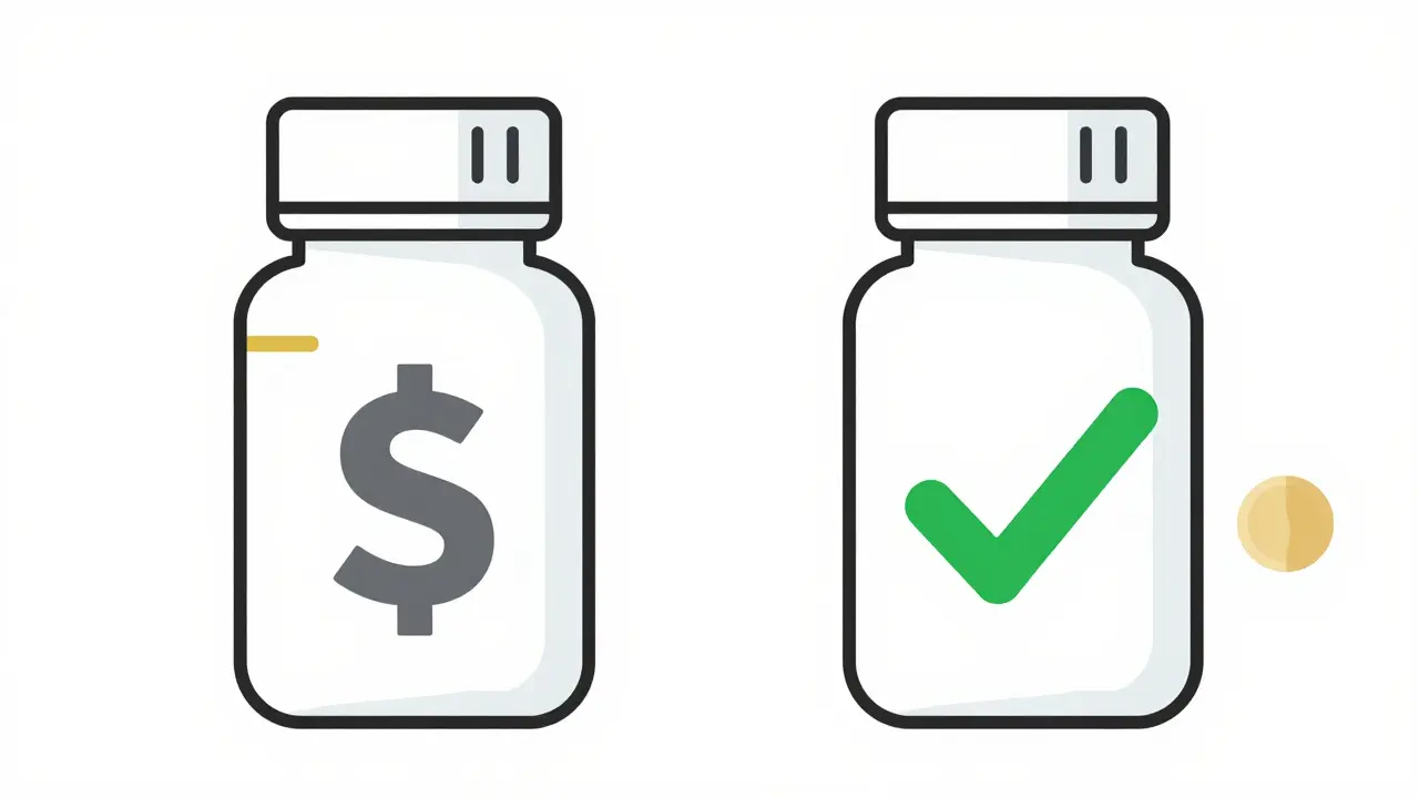 Comparison of expensive brand vs cheap generic medicine bottles