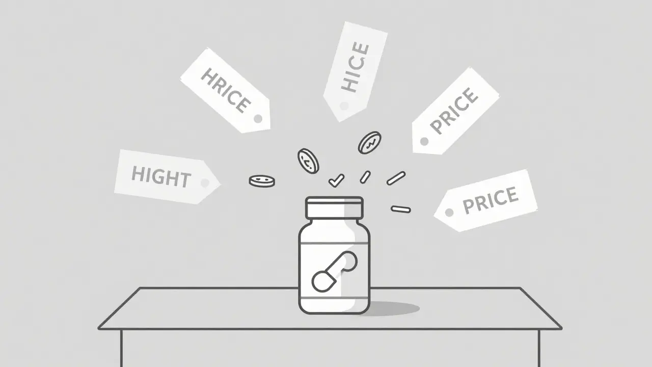 Conceptual art showing medication costs breaking down into savings