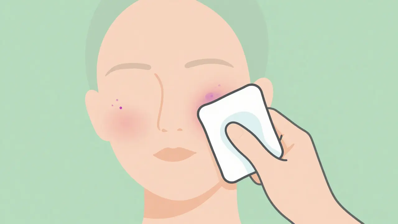 Face with mild bruising after cosmetic procedure