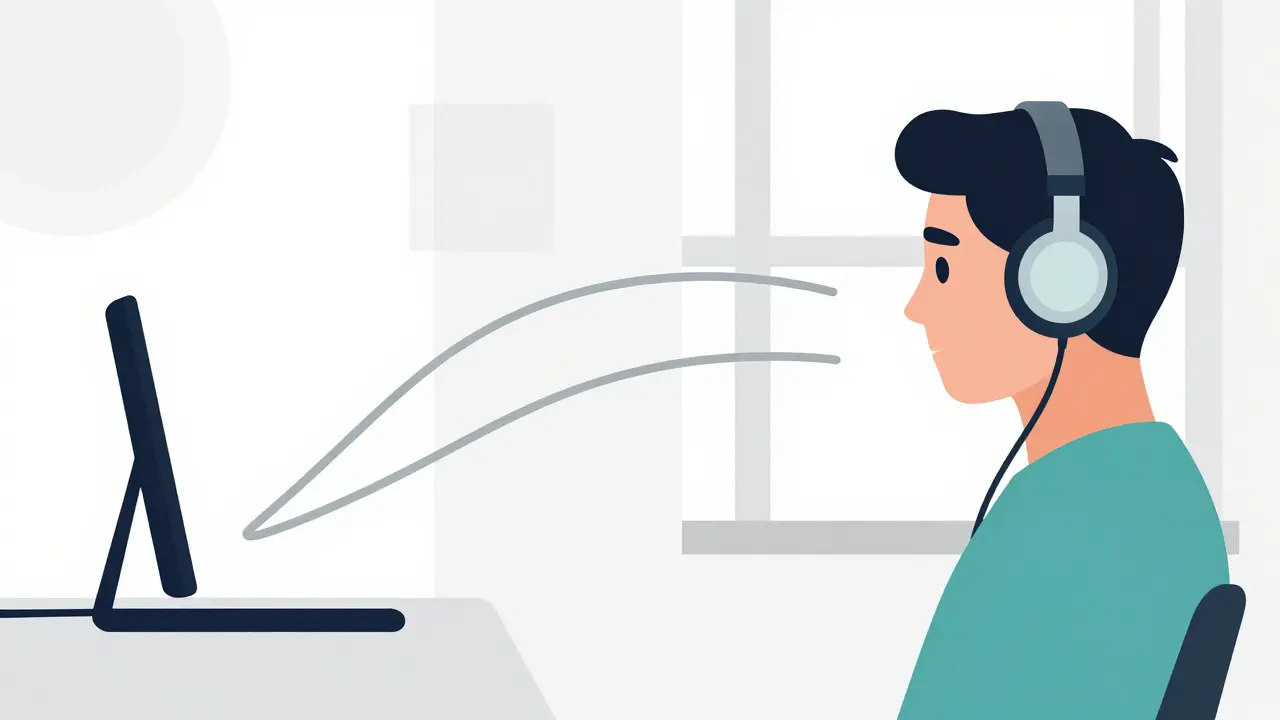 Illustration of a patient setting up lighting and headphones for a virtual medical visit.