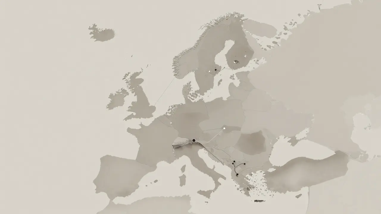 Map of Europe showing legal barriers between UK and EU