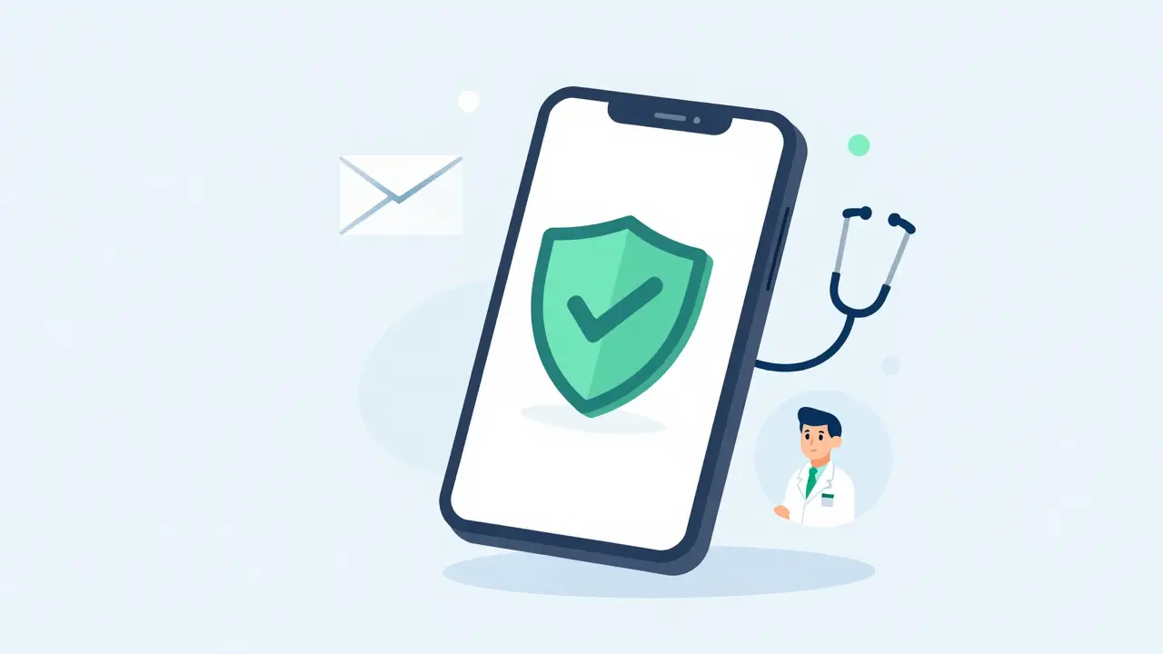 Secure online pharmacy app with safety shield and delivery