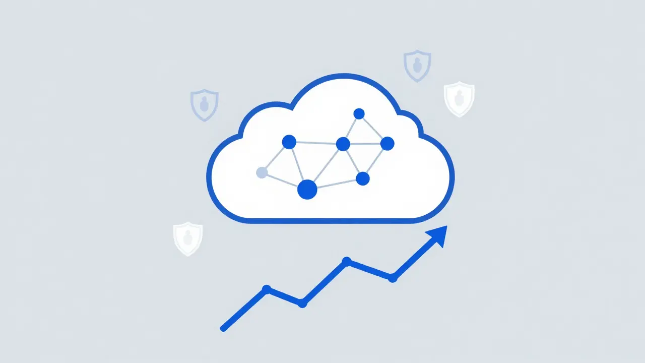 Cloud network with rising trend line for QA