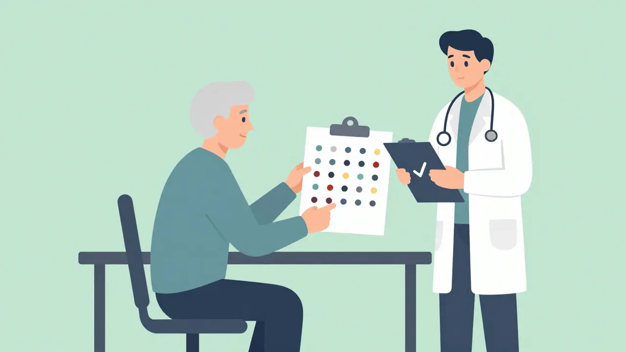 Doctor and patient reviewing a medication plan in a minimalist setting