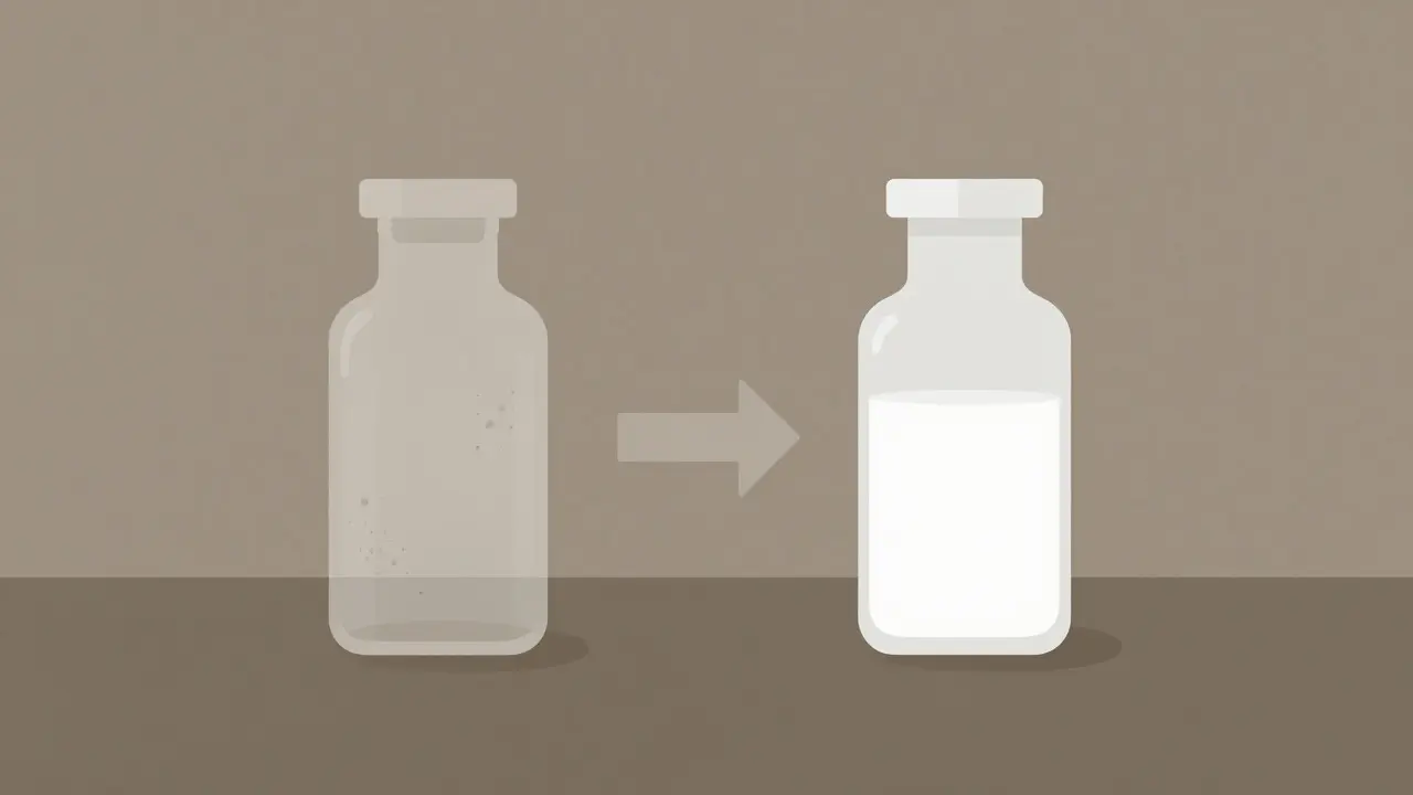 Illustration showing the evolution from impure old antibiotic bottles to pure modern vials