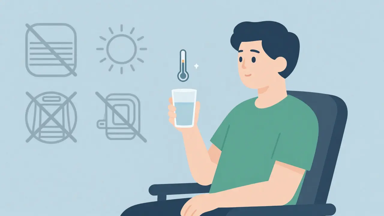 Person monitoring health with safety icons