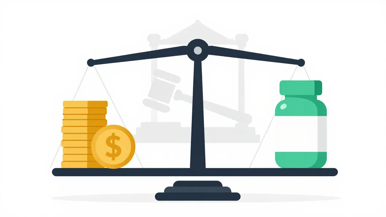 Scale showing cost of delayed generic drugs